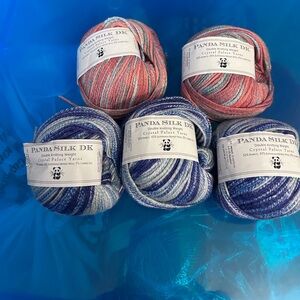 Panda Silk DK Variegated Yarn Ball in Blue and Coral, 5 Skeins